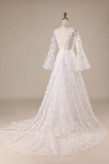 Ivory Lace Flare Ermer A-Line brudekjole